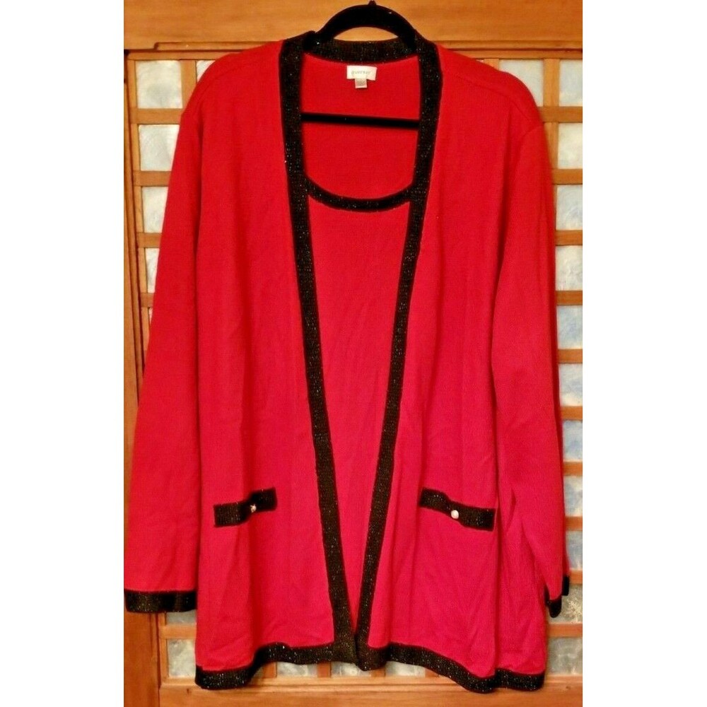 Avenue Women's Sweater Cardigan Attached Top Red with Black Sparkle Size 26/28
